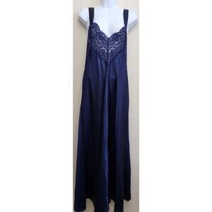 Vintage Navy Blue Lace Bodice Crisscross Back Straps Large Sexy Long Lightweight